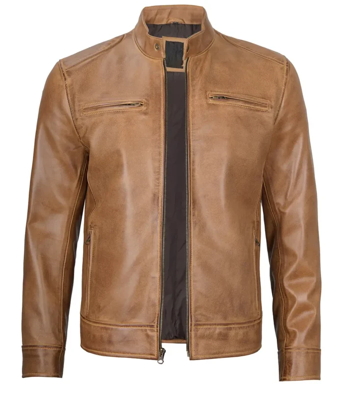 mens camel cafe racer jacket