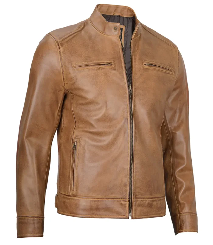 mens dodge camel leather jacket