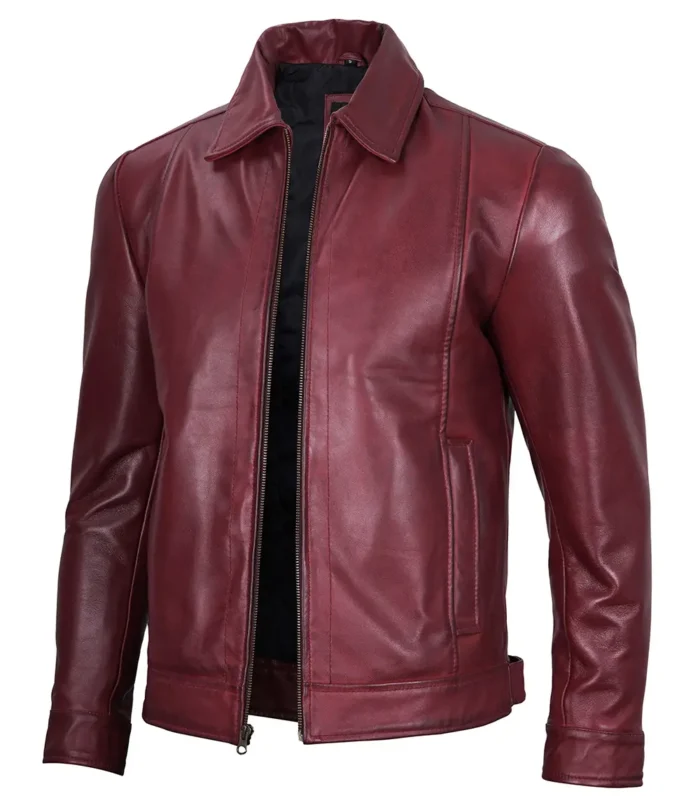 mens maroon leather jacket