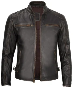 mens biker leather jacket brown