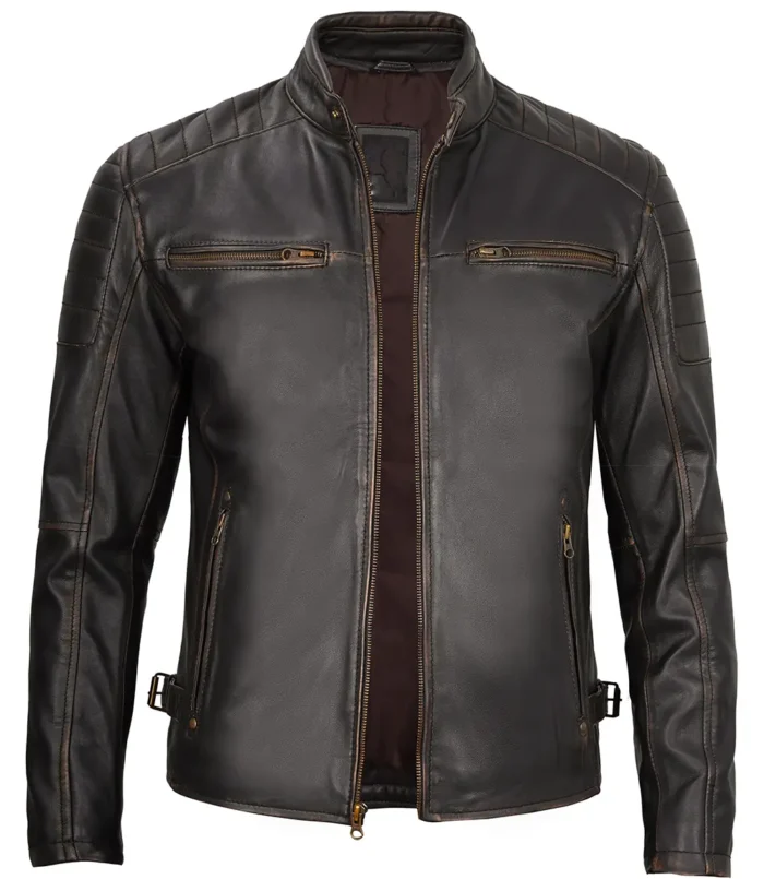 mens biker leather jacket brown