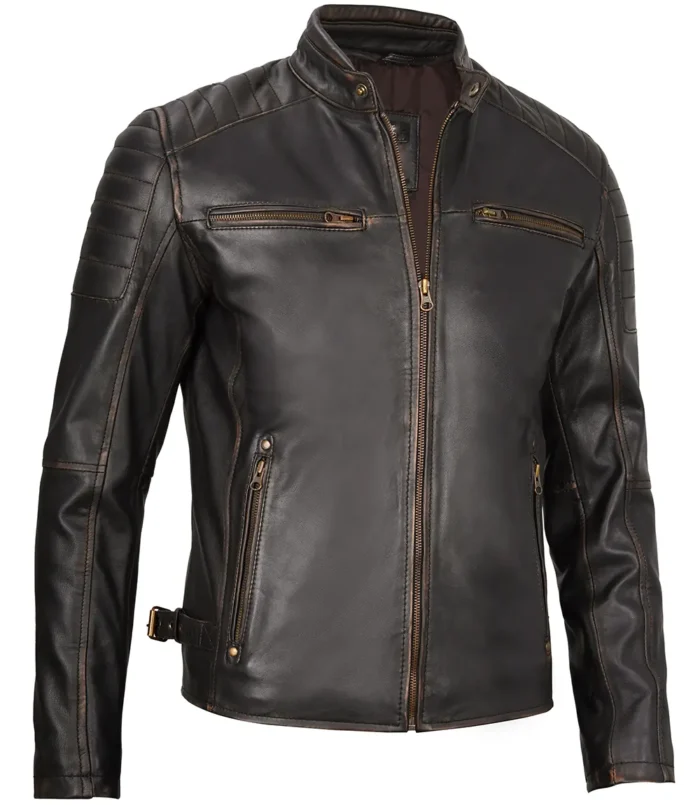 mens dark brown biker jacket