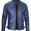 mens blue wax biker jacket