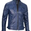 mens cafe racer leather jacket blue