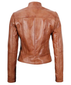 Amy Women Tan Cafe Racer Slim Fit Leather Jacket