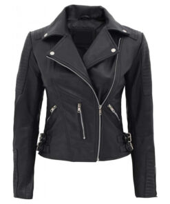 Bari Black Women's Real Leather Biker Jacket