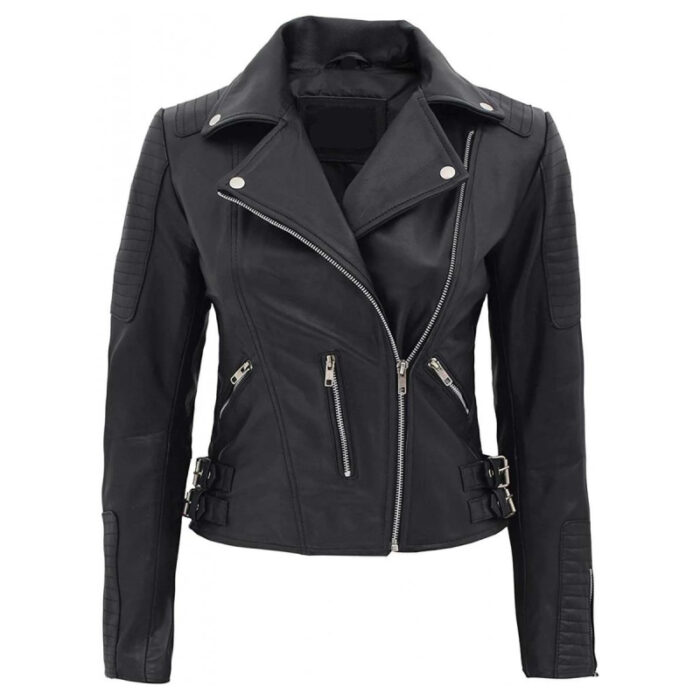 Bari Black Women's Real Leather Biker Jacket