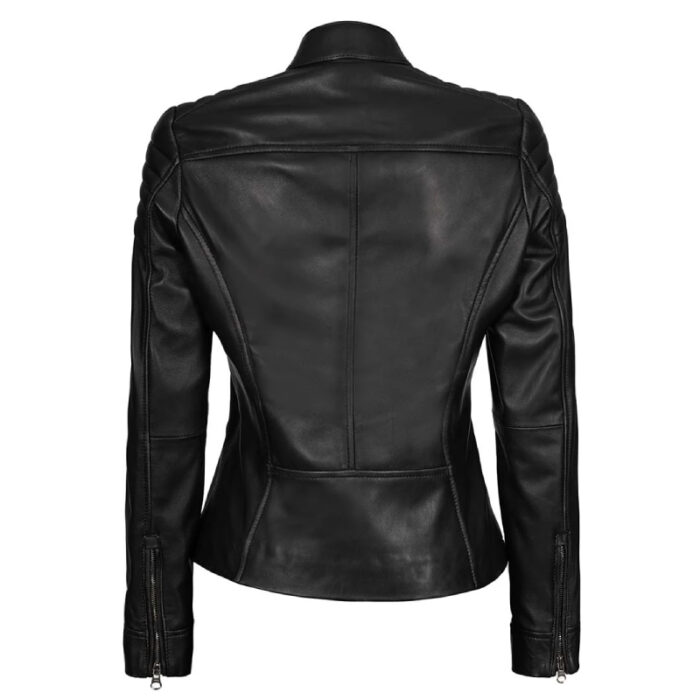 Carrie Women Black Slim Fit Cafe Racer Leather Jacket