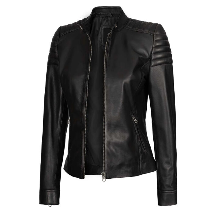 Carrie Women Slim Fit Cafe Racer Black Leather Jacket