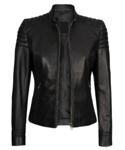 Carrie Women's Black Slim Fit Cafe Racer Leather Jacket