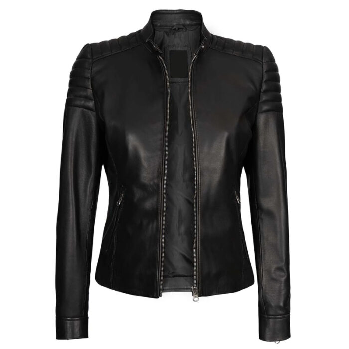 Carrie Women's Black Slim Fit Cafe Racer Leather Jacket