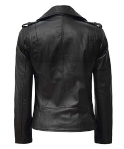 Kirsten Women Black Asymmetrical Leather Biker Jacket