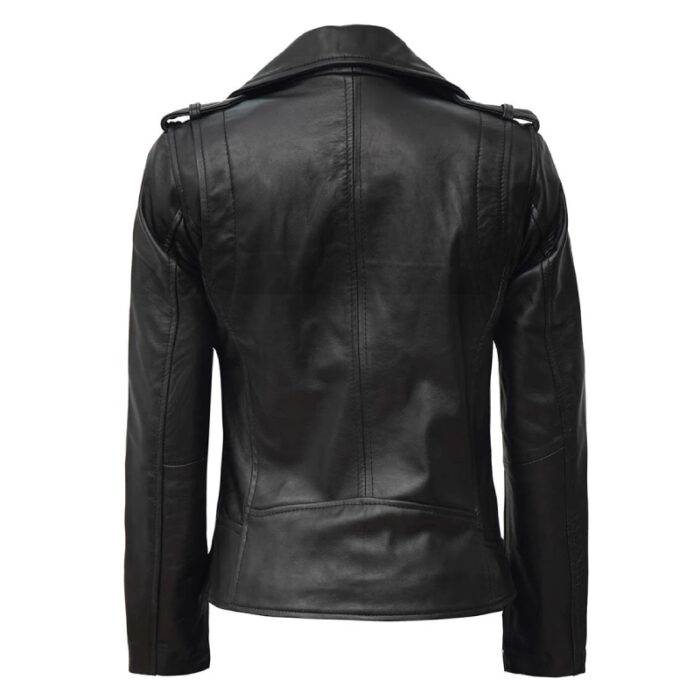 Kirsten Women Black Asymmetrical Leather Biker Jacket