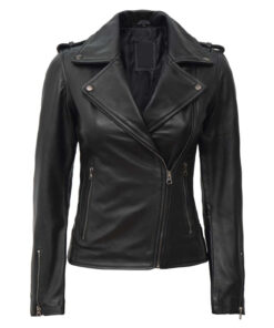 Kirsten Women's Black Asymmetrical Leather Biker Jacket