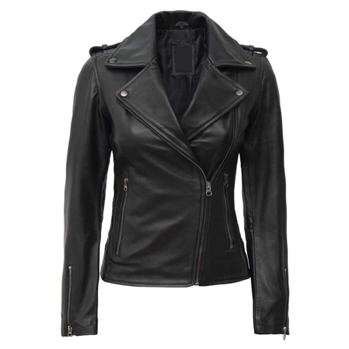 Kirsten Women's Black Asymmetrical Leather Biker Jacket