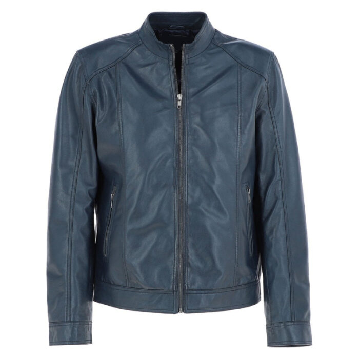 Leather Biker Jacket Navy