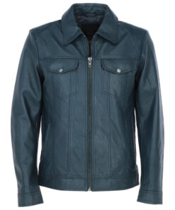 Leather Bomber Jacket Navy