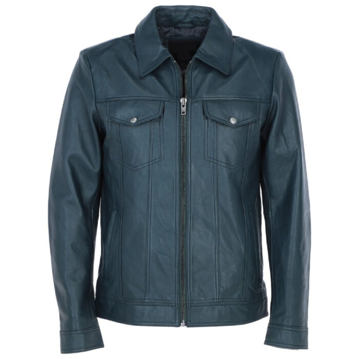 Leather Bomber Jacket Navy