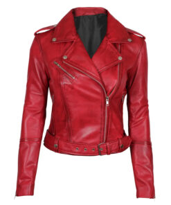 Margaret Red Ladies Biker Leather Jacket