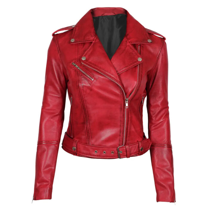 Margaret Red Ladies Biker Leather Jacket