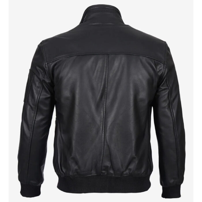 Men Premium Black Cowhide Leather Bomber Jacket