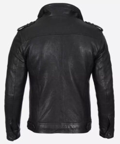 Men's Black Washed Leather Biker Jacket