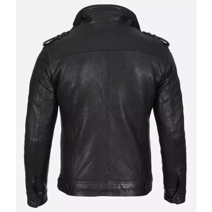 Men's Black Washed Leather Biker Jacket