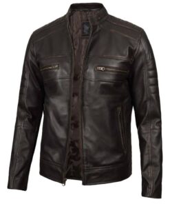 Mens Brown Rub off Leather Jacket