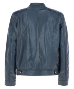 Men's Leather Biker Jacket Navy