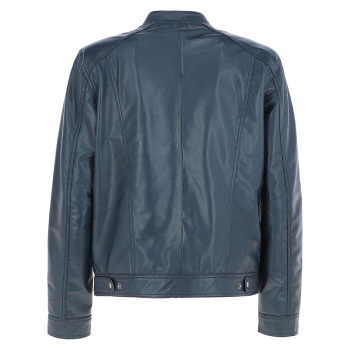 Men's Leather Biker Jacket Navy