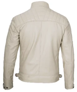 Men's Leather Classic Beige Biker Jacket