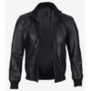 Men's Premium Black Cowhide Leather Bomber Jacket