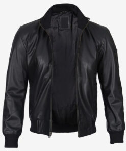 Men's Premium Black Cowhide Leather Bomber Jacket