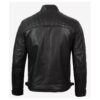 Men's Quilted Shoulder Black Cafe Racer Leather Jacket