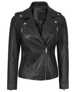 Removable Hooded Women Black Leather Real Jacket