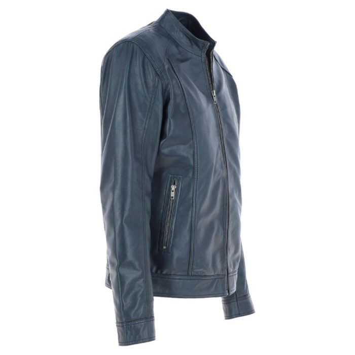 Shop Men's Leather Biker Jacket Navy