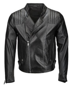 Vegetable Tanned Ribbed Leather Jacket Black