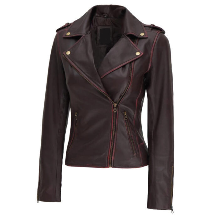 Women Asymmetrical Brown Leather Motorcycle Jacket