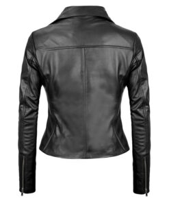 Women Black Asymmetrical Real Leather Motorcycle Jacket