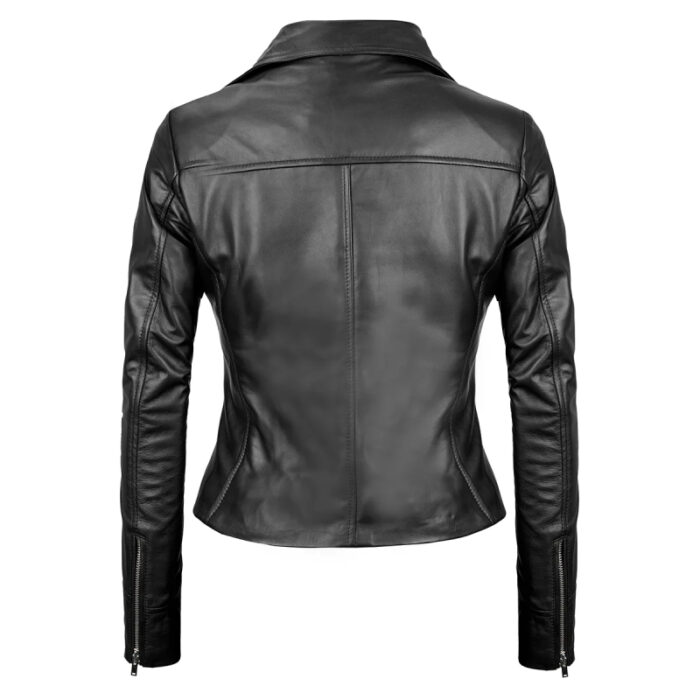 Women Black Asymmetrical Real Leather Motorcycle Jacket