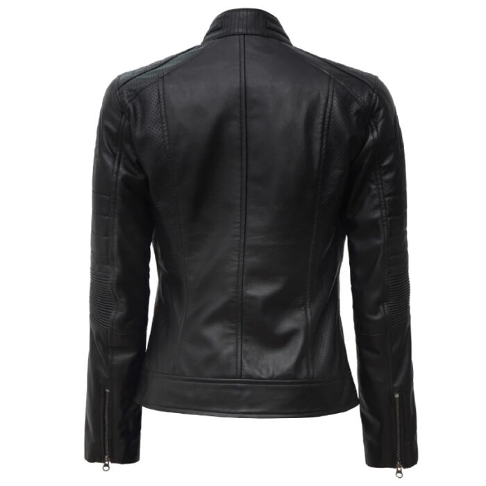 Women Black Cafe Racer Leather Jacket