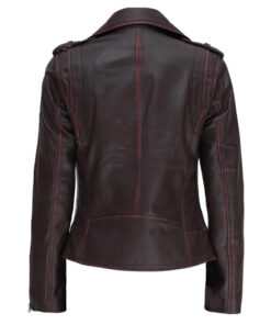 Women Brown Asymmetrical Leather Motorcycle Jacket