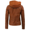 Women Cognac Slim Fit Leather Removable Hood Jacket