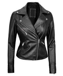 Women's Black Asymmetrical Real Leather Motorcycle Jacket