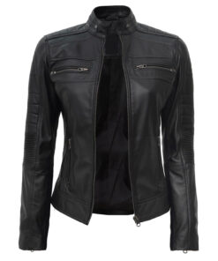 Women's Black Cafe Racer Leather Jacket