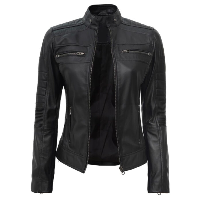 Women's Black Cafe Racer Leather Jacket