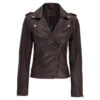 Women's Brown Asymmetrical Leather Motorcycle Jacket