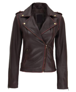 Women's Brown Asymmetrical Leather Motorcycle Jacket