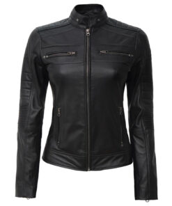 Women's Cafe Racer Black Leather Jacket