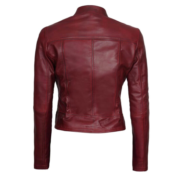 Women's Cafe Racer Maroon Leather Jacket